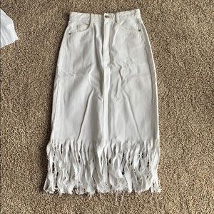 Zara Fringe White Denim Skirt